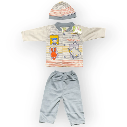 PJS - Happy Stripes Pajama Set - 3pcs - Pyare Bachay