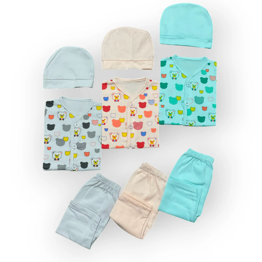 PJS - Pack of 3 Cuddle Bear Baby Pajama Set - 3pcs - Pyare Bachay