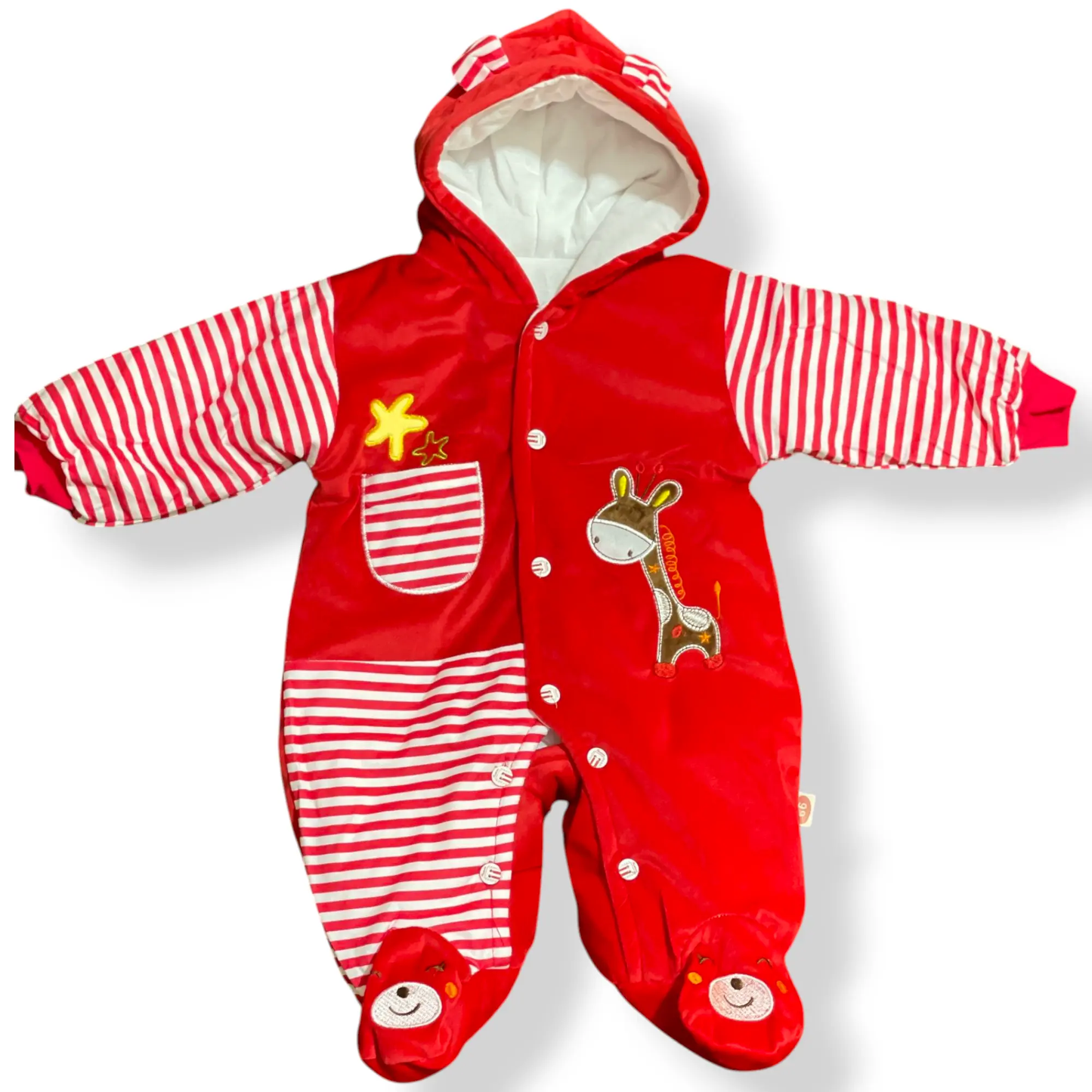 HAPPY GIRAFFE WARM PLUSH HOODED ROMPER - IMPORTED - Pyare Bachay