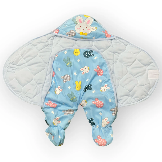 BABY FLEECE SWADDLE RABBIT PRINTED - BLUE - Pyare Bachay