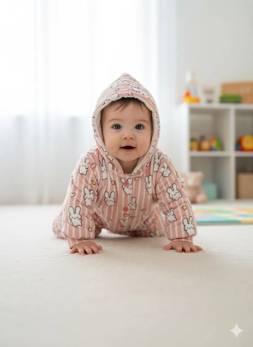 FLUFFY BUNNY PLUSH BABY WARM FLEECE ROMPER - IMPORTED - Pyare Bachay