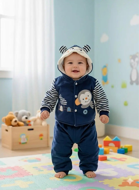 ANIMAL GRAPHIC PLUSH HOODED 2 PC SET - IMPORTED - Pyare Bachay
