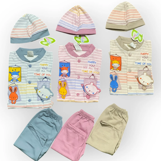 PJS - Happy Stripes Pajama Set - 3pcs - Pyare Bachay 