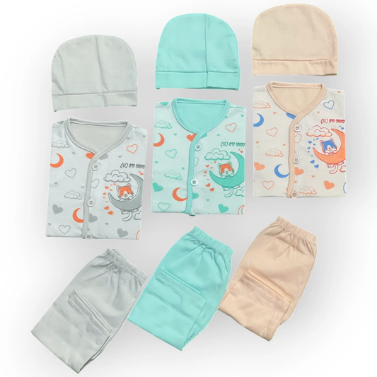 PJS - Pack of 3 Night Moon Pajama Set - 3pcs - Pyare Bachay 