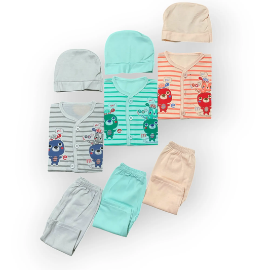 PJS - Pack of 3 Cute Critters Baby Pajama Set - 3pc - Pyare Bachay 