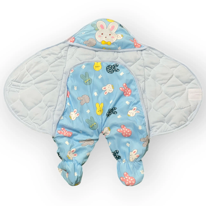 BABY FLEECE SWADDLE RABBIT PRINTED - BLUE - Pyare Bachay 