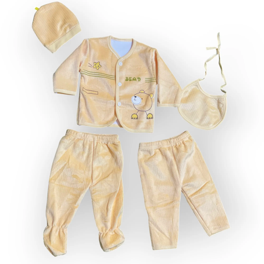 STRIPED BABY BEAR GRAPHIC WARM FLEECE SET – 5PCS - Pyare Bachay 