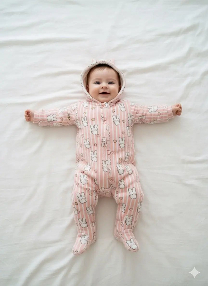 FLUFFY BUNNY PLUSH BABY WARM FLEECE ROMPER - IMPORTED - Pyare Bachay 