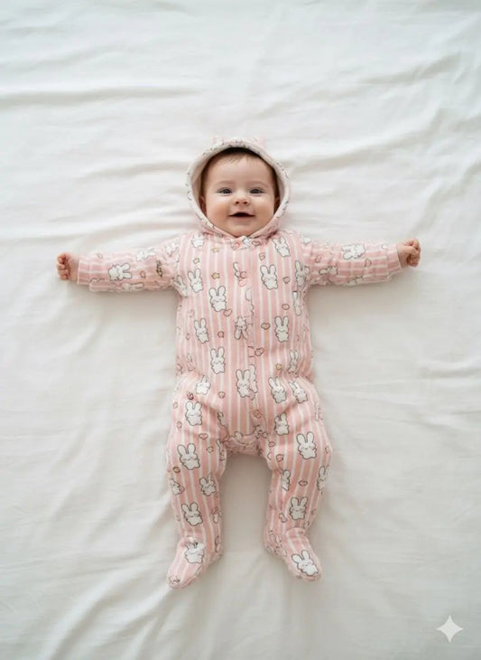 FLUFFY BUNNY PLUSH BABY WARM FLEECE ROMPER - IMPORTED - Pyare Bachay 