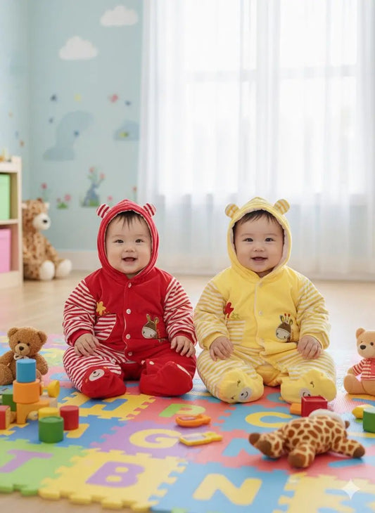 HAPPY GIRAFFE WARM PLUSH HOODED ROMPER - IMPORTED - Pyare Bachay 